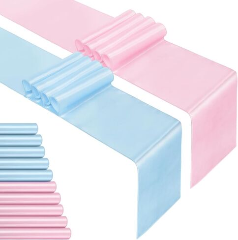 12 Pcs Pink Blue Table Runner, 108 Inch Satin Table Runner for Baby Shower Gender Reveal Baby Blue Pink Silk Satin Table Runner for New Year Valentines Day Wedding Banquet Birthday Party in Saudi Arabia