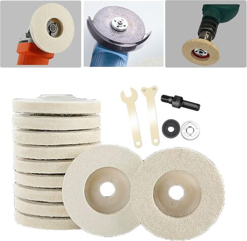 Wool Polishing Wheel Disc, with Drill Angle Grinder Adapter, 4 Inch Round Wool Felt Disc Buffing Wheel Pads, for 100 Angle Grinder, Durable Felt Polishing Pads (6) in Saudi Arabia