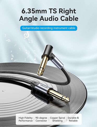 VENTION 1/4 Inch Audio Instrument Cable -Right-Angled to Straight 6.35mm Male to Male TS Cord Guitar Cable Balanced Interconnect Line for Electric Guitar, Bass, and Keyboard in Saudi Arabia