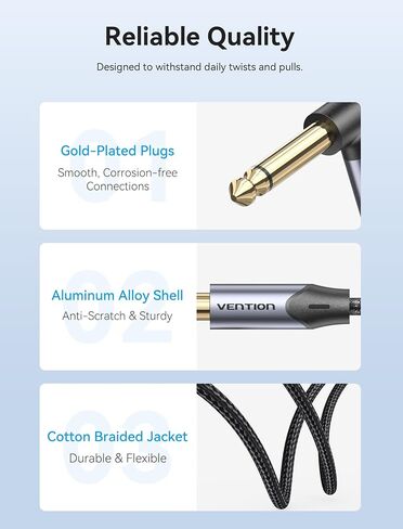 VENTION 1/4 Inch Audio Instrument Cable -Right-Angled to Straight 6.35mm Male to Male TS Cord Guitar Cable Balanced Interconnect Line for Electric Guitar, Bass, and Keyboard in Saudi Arabia