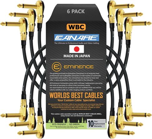 أفضل الكابلات في العالم 6 وحدات - 12 بوصة - Canare GS-6 - أداة تأثيرات جيتار باس، كابل التصحيح مع مطلي بالذهب الفاخر (6.35 مم) منخفض المستوى، موصلات TS من نوع R/A Pancake - صنع حسب الطلب in Saudi Arabia