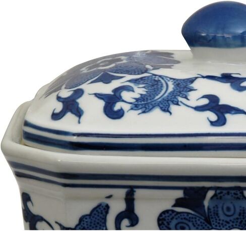 Oriental Furniture 8" Floral Blue & White Porcelain Covered Jar in Saudi Arabia