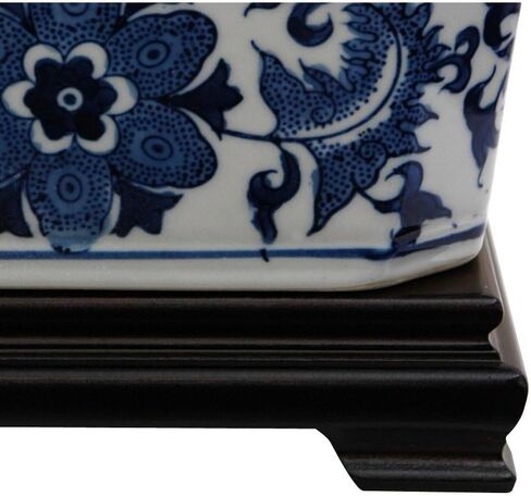Oriental Furniture 8" Floral Blue & White Porcelain Covered Jar in Saudi Arabia