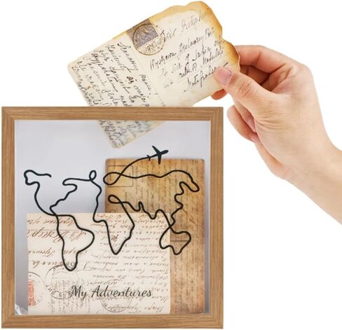 Travel Adventure Archive Box, 12Inch Wooden Travel Shadow Box for Concert Travel Ticket Stub, Adventure Archive Box with Slot On Top for Travel Memories in Kuwait