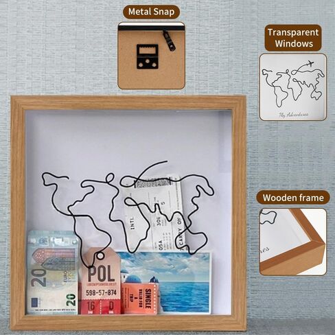 Travel Adventure Archive Box, 12Inch Wooden Travel Shadow Box for Concert Travel Ticket Stub, Adventure Archive Box with Slot On Top for Travel Memories in Kuwait