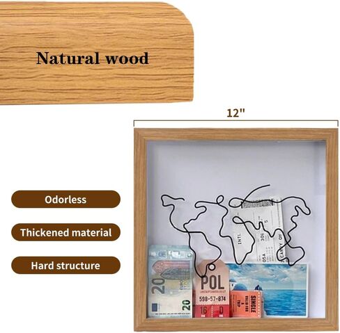 Travel Adventure Archive Box, 12Inch Wooden Travel Shadow Box for Concert Travel Ticket Stub, Adventure Archive Box with Slot On Top for Travel Memories in Kuwait