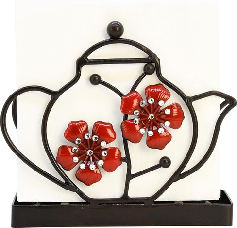Art Décor Metal Napkin Holder for Dining Table, Upright Napkin Storage Kitchen & Countertop, Teapot & Flower Addition Tabletop Napkin Organizer & Letter Holder for Restaurant Coffee Shop, Dining Room in Saudi Arabia