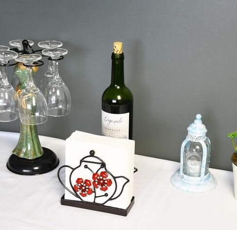 Art Décor Metal Napkin Holder for Dining Table, Upright Napkin Storage Kitchen & Countertop, Teapot & Flower Addition Tabletop Napkin Organizer & Letter Holder for Restaurant Coffee Shop, Dining Room in Saudi Arabia