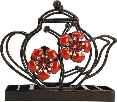 Art Décor Metal Napkin Holder for Dining Table, Upright Napkin Storage Kitchen & Countertop, Teapot & Flower Addition Tabletop Napkin Organizer & Letter Holder for Restaurant Coffee Shop, Dining Room in Saudi Arabia