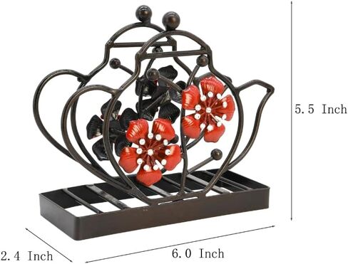 Art Décor Metal Napkin Holder for Dining Table, Upright Napkin Storage Kitchen & Countertop, Teapot & Flower Addition Tabletop Napkin Organizer & Letter Holder for Restaurant Coffee Shop, Dining Room in Saudi Arabia