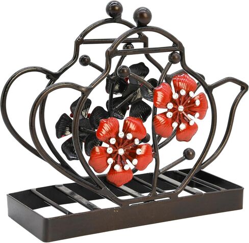 Art Décor Metal Napkin Holder for Dining Table, Upright Napkin Storage Kitchen & Countertop, Teapot & Flower Addition Tabletop Napkin Organizer & Letter Holder for Restaurant Coffee Shop, Dining Room in Saudi Arabia