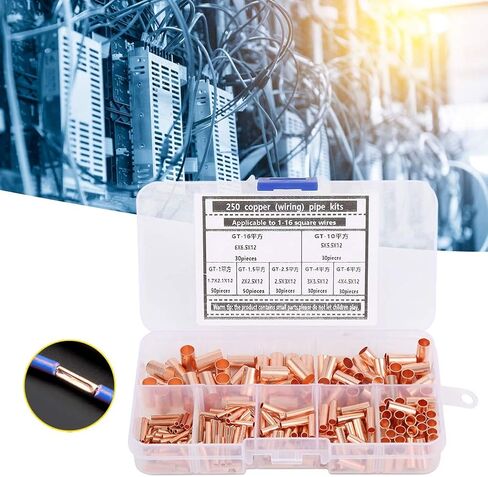Copper Tube Connector Kits, 250Pcs 7 Sizes Small Copper Connecting Tube Terminal Connecting Set Wire Hardware Supplies Fasteners for Generators Communication Cables Wire Connection in Saudi Arabia