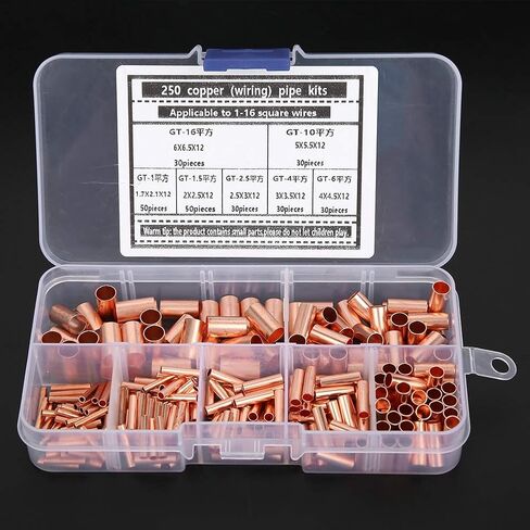 Copper Tube Connector Kits, 250Pcs 7 Sizes Small Copper Connecting Tube Terminal Connecting Set Wire Hardware Supplies Fasteners for Generators Communication Cables Wire Connection in Saudi Arabia