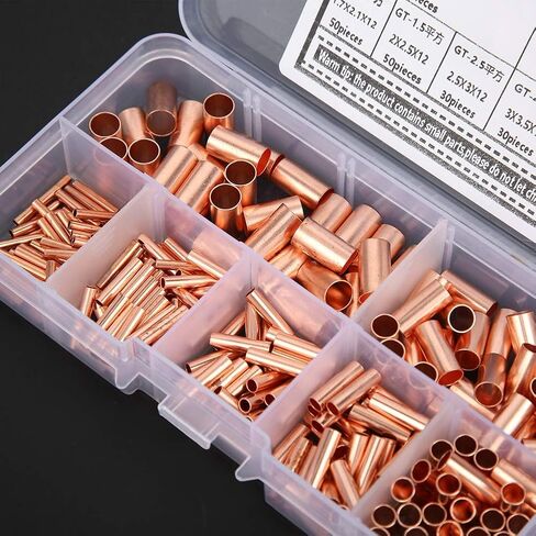 Copper Tube Connector Kits, 250Pcs 7 Sizes Small Copper Connecting Tube Terminal Connecting Set Wire Hardware Supplies Fasteners for Generators Communication Cables Wire Connection in Saudi Arabia