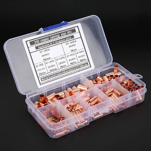 Copper Tube Connector Kits, 250Pcs 7 Sizes Small Copper Connecting Tube Terminal Connecting Set Wire Hardware Supplies Fasteners for Generators Communication Cables Wire Connection in Saudi Arabia