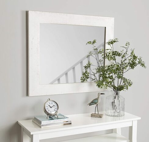 Kate and Laurel Garvey Wood Framed Wall Mirror, 36x30, Rustic White in Saudi Arabia