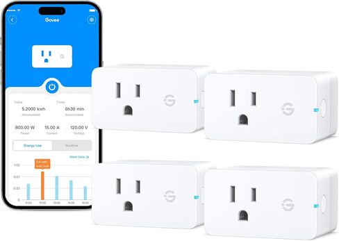 Govee Smart Plug with Energy Monitoring, WiFi Bluetooth Plug Work with Alexa and Google Assistant, 15A Smart Outlets with Timer & Group Controller, No Hub Required, ETL&FCC Certified for Home, 4 Pack in Saudi Arabia