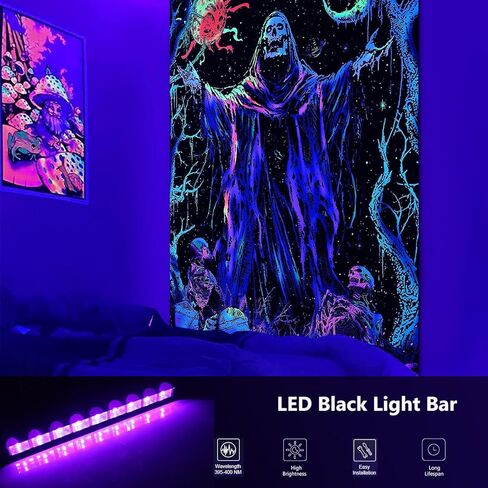 شريط إضاءة أسود LED، أضواء سوداء للحفلات المتوهجة، أضواء سوداء صغيرة للداخلية، إضاءة سوداء لديكورات الهالوين، ملصق فلورسنت، طلاء الجسم in Kuwait