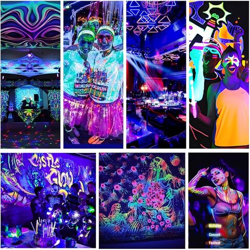 شريط إضاءة أسود LED، أضواء سوداء للحفلات المتوهجة، أضواء سوداء صغيرة للداخلية، إضاءة سوداء لديكورات الهالوين، ملصق فلورسنت، طلاء الجسم in Kuwait