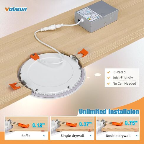 VOLISUN 24 Pack 6 inch Recessed Lighting, 5CCT Ultra-Thin LED Recessed Light with Junction Box, 2700K-5000K Selectable, 1080Lumen Dimmable Canless Wafer Downlight, LED Ceiling Light ETL Certificated in Saudi Arabia