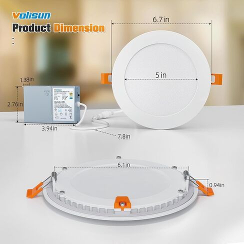 VOLISUN 24 Pack 6 inch Recessed Lighting, 5CCT Ultra-Thin LED Recessed Light with Junction Box, 2700K-5000K Selectable, 1080Lumen Dimmable Canless Wafer Downlight, LED Ceiling Light ETL Certificated in Saudi Arabia
