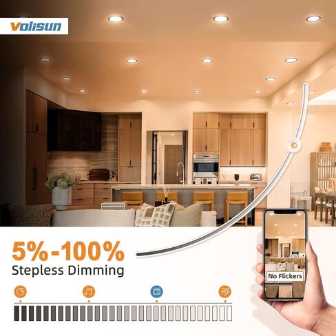 VOLISUN 24 Pack 6 inch Recessed Lighting, 5CCT Ultra-Thin LED Recessed Light with Junction Box, 2700K-5000K Selectable, 1080Lumen Dimmable Canless Wafer Downlight, LED Ceiling Light ETL Certificated in Saudi Arabia