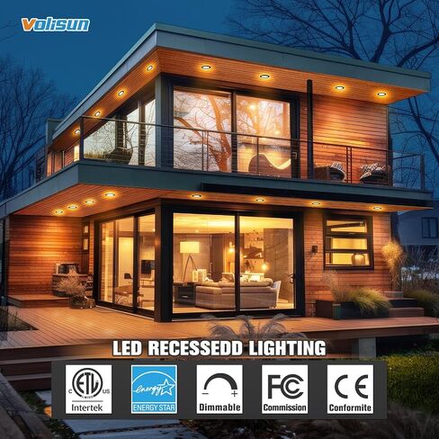 VOLISUN 24 Pack 6 inch Recessed Lighting, 5CCT Ultra-Thin LED Recessed Light with Junction Box, 2700K-5000K Selectable, 1080Lumen Dimmable Canless Wafer Downlight, LED Ceiling Light ETL Certificated in Saudi Arabia