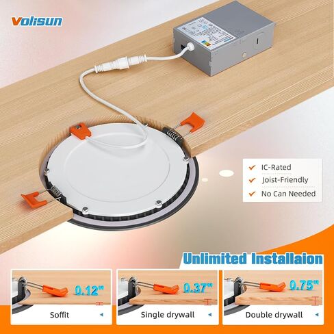 VOLISUN 24 Pack 6 inch Recessed Lighting, 5CCT Ultra-Thin LED Recessed Light with Junction Box, 2700K-5000K Selectable, 1080Lumen Dimmable Canless Wafer Downlight, LED Ceiling Light ETL Certificated in Saudi Arabia