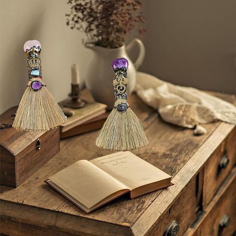 Crystal Witch Wiccan Altar Broom,Witchcraft Witches Pagan Altar Decor, Handmade Ritual Magic Ceremonial(Amethyst) in Saudi Arabia