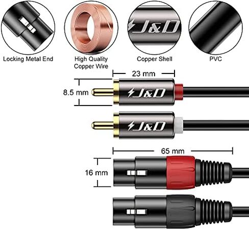 J&D 2 RCA to 2 XLR Cable, PVC Shelled unbalanced Dual XLR Female to Dual RCA Male HiFi Audio Stereo Audio Interconnect Cable for Speaker Condenser Mic Mixer AMP, 6 Feet in Saudi Arabia