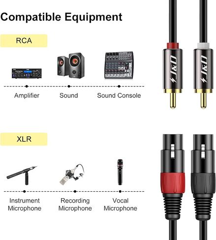 J&D 2 RCA to 2 XLR Cable, PVC Shelled unbalanced Dual XLR Female to Dual RCA Male HiFi Audio Stereo Audio Interconnect Cable for Speaker Condenser Mic Mixer AMP, 6 Feet in Saudi Arabia