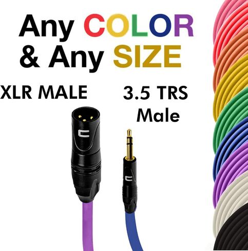 كابل XLR متوازن ذكر إلى 3.5 مم TRS - 50 قدم أسود - موصل ميكروفون احترافي ذو 3 دبابيس لمكبرات الصوت التي تعمل بالطاقة أو واجهة الصوت أو الخلاط للأداء المباشر والتسجيل in Kuwait
