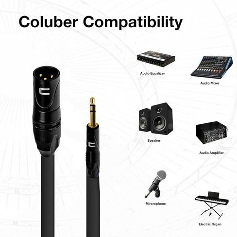 كابل XLR متوازن ذكر إلى 3.5 مم TRS - 50 قدم أسود - موصل ميكروفون احترافي ذو 3 دبابيس لمكبرات الصوت التي تعمل بالطاقة أو واجهة الصوت أو الخلاط للأداء المباشر والتسجيل in Kuwait