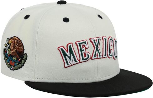 Rings & Crwns Mexico Country Pride Logo قبعة Snapback مسطحة قابلة للتعديل بلاتينية/أسود in Kuwait