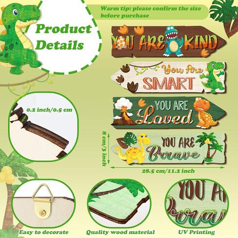 4 Pieces Dinosaur Room Decor Boys Wood Dinosaur Sign Wall Art Decors Watercolor Dinosaur Wooden Hanging Wall Prints Plaques Motivational Quote Room Decor for Kids Bedroom Nursery Playroom Decorations in Saudi Arabia