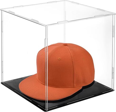 AHANDMAKER Display Case Clear Cube Baseball Holder Hat Display Case with Black Base Acrylic Display Case for Action Figures, Baseball, 8.26x7.87x7.87 Inch in Saudi Arabia