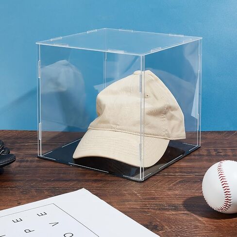 AHANDMAKER Display Case Clear Cube Baseball Holder Hat Display Case with Black Base Acrylic Display Case for Action Figures, Baseball, 8.26x7.87x7.87 Inch in Saudi Arabia