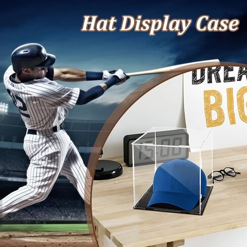 AHANDMAKER Display Case Clear Cube Baseball Holder Hat Display Case with Black Base Acrylic Display Case for Action Figures, Baseball, 8.26x7.87x7.87 Inch in Saudi Arabia