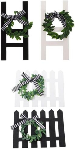 HEALLILY 4Pcs Wooden Farmhouse Tiered Tray Decoration Mini Ladder with Wreath Wood Fence Sign Tiered Tray Items for Farmhouse Decor in Saudi Arabia