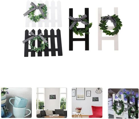 HEALLILY 4Pcs Wooden Farmhouse Tiered Tray Decoration Mini Ladder with Wreath Wood Fence Sign Tiered Tray Items for Farmhouse Decor in Saudi Arabia