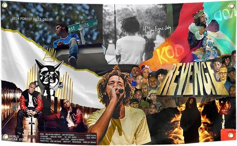 Generic Rapper Cole Tapestry J. غطاء ألبوم الموسيقى نسيج 3 × 5 قدم مع أربع حلقات نحاسية لغرفة النوم وغرفة المعيشة وديكور حائط الكلية، أحمر in Kuwait