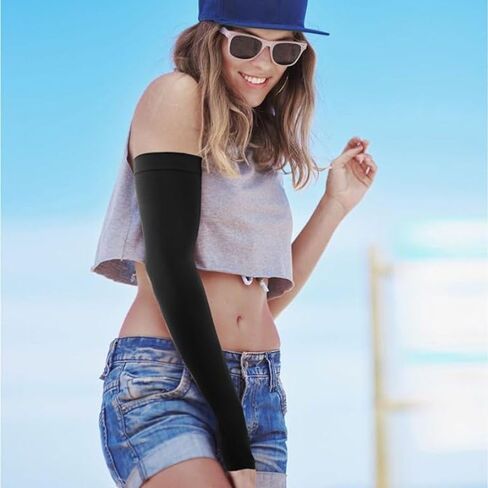 Compression Arm Sleeves With UV Protection Free Size For Men and Women, Cooling & Moisture Wicking, Black in Saudi Arabia