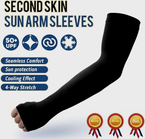 Compression Arm Sleeves With UV Protection Free Size For Men and Women, Cooling & Moisture Wicking, Black in Saudi Arabia