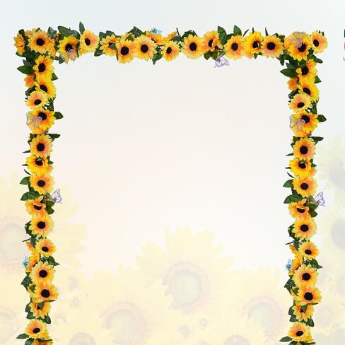 2 Pack Artificial Sunflower Garland Decor with Lights,Sunflower Vines Hanging Flowers Garland with Green Leaves,Silk Sunflower Centerpieces for Tables Party Birthday Garden Wedding Decor in Saudi Arabia