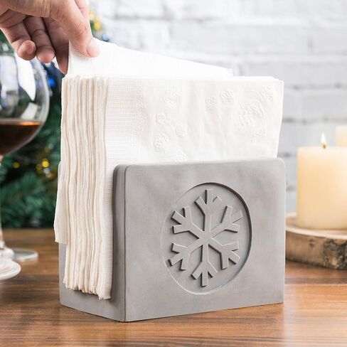 MyGift Gray Cement Holiday Napkin Holder with Snowflake Design, Christmas Winter Kitchen Dining Table Decor in Saudi Arabia