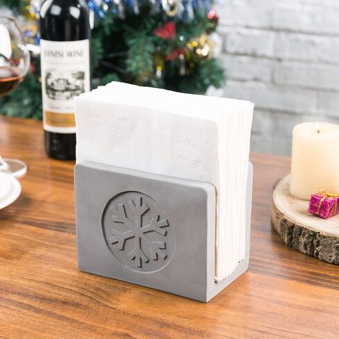 MyGift Gray Cement Holiday Napkin Holder with Snowflake Design, Christmas Winter Kitchen Dining Table Decor in Saudi Arabia