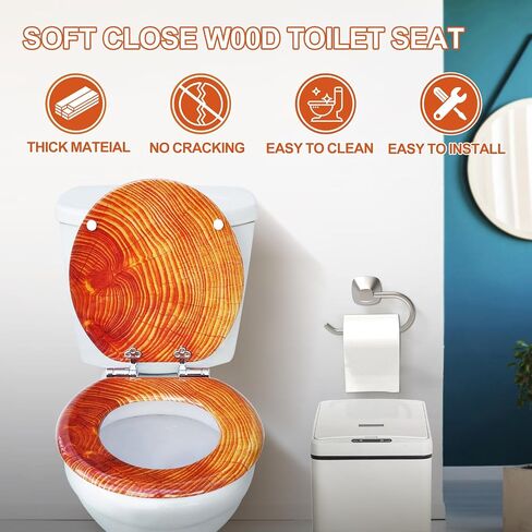 Round Toilet Seat, Slow Close Wood Toilet Seat with Metal Hinges Soft Close Oblong Toilet Seat Colored Decorative Toilet Seat, Easy Clean and Install in Saudi Arabia