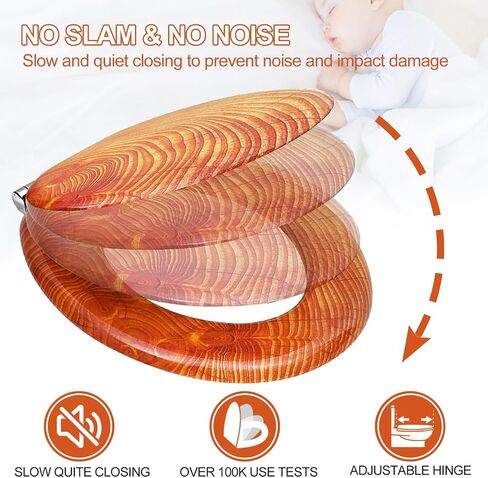 Round Toilet Seat, Slow Close Wood Toilet Seat with Metal Hinges Soft Close Oblong Toilet Seat Colored Decorative Toilet Seat, Easy Clean and Install in Saudi Arabia