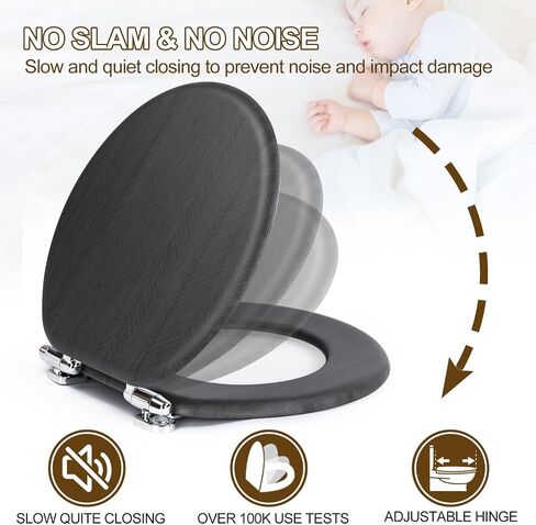 Round Toilet Seat, Slow Close Wood Toilet Seat with Metal Hinges Soft Close Oblong Toilet Seat Colored Decorative Toilet Seat, Easy Clean and Install in Saudi Arabia
