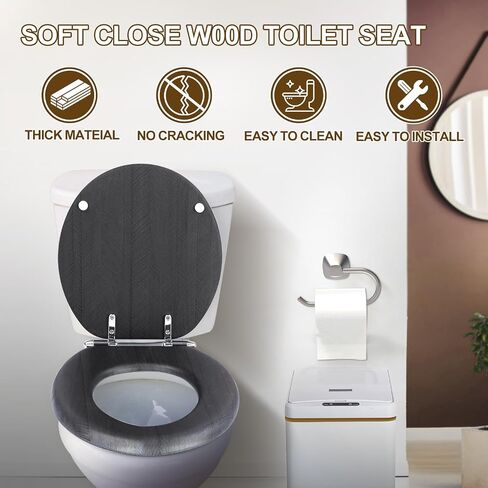 Round Toilet Seat, Slow Close Wood Toilet Seat with Metal Hinges Soft Close Oblong Toilet Seat Colored Decorative Toilet Seat, Easy Clean and Install in Saudi Arabia